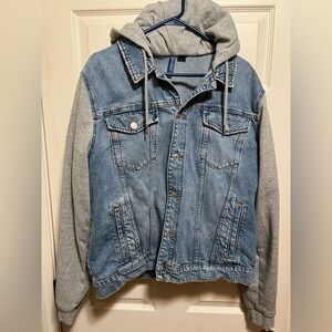 H&M Blue Denim Jacket with Gray Hood